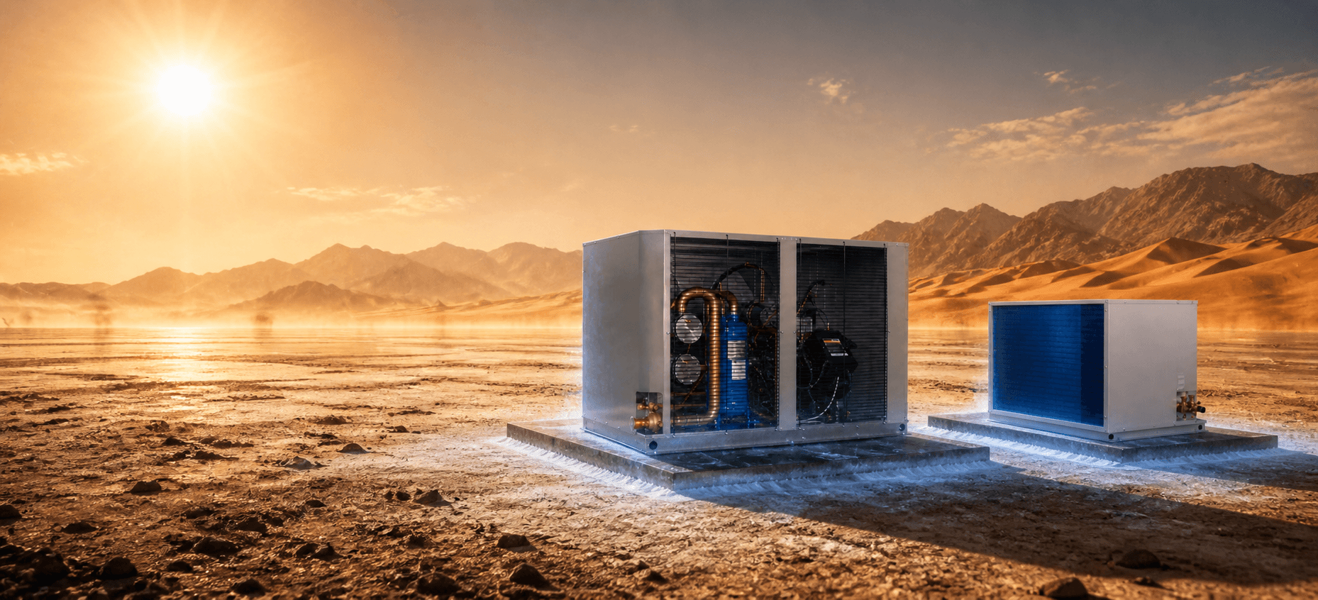 BLAST 150/30 with separate 22 HP and 6 HP condenser units in a desert setting