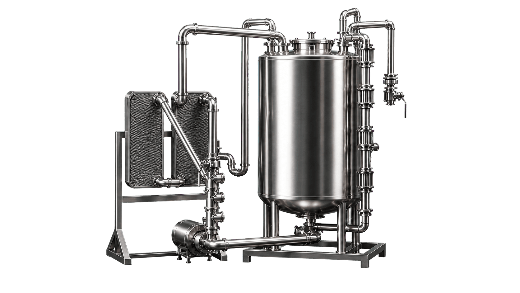 Stainless steel tank and plate heat exchanger skid shown as a design reference for PERMA Lab Process