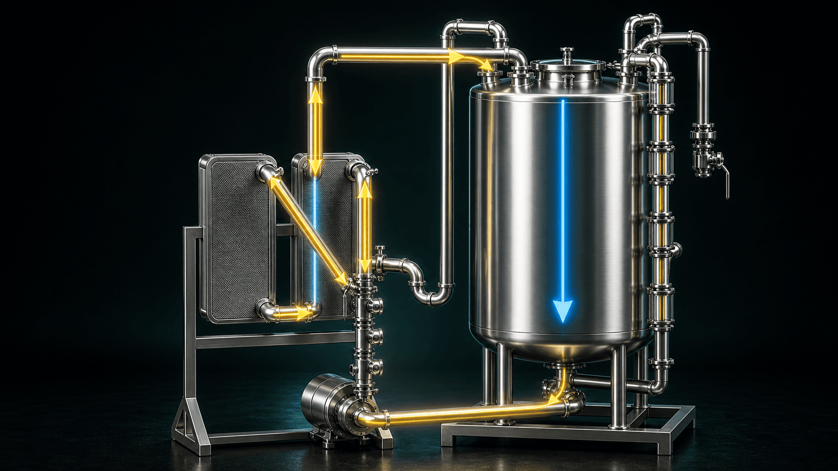 BLAST 240/45 direct refrigerant system architecture with process tank, heat exchangers, pump, and flow arrows
