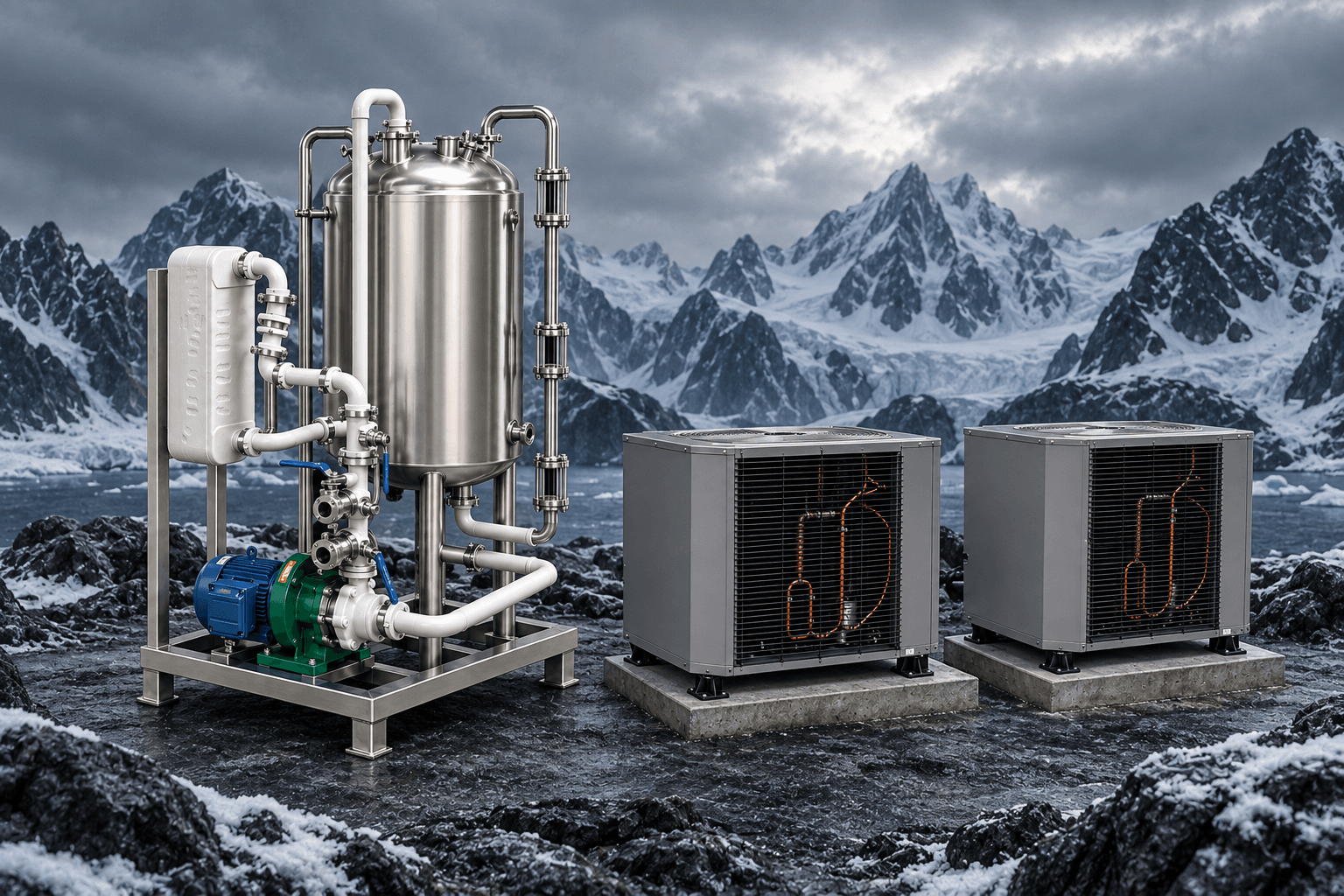 BLAST 60/45 chilling tank with two separate condensers against snow-covered mountains